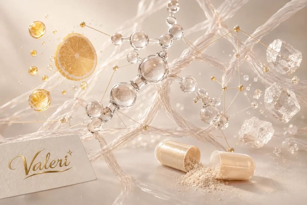 Péptidos de colágeno Peptan®, vitamina C y MSM presentes en la Sinergia 1 de Valéri SYNERGY 5.