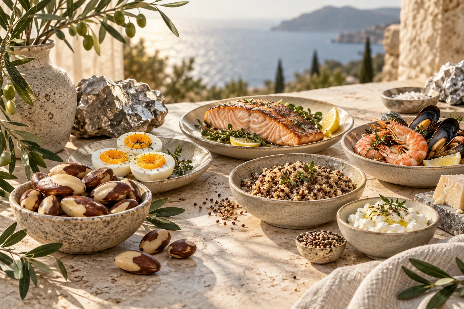 Nueces de Brasil, huevo cocido, salmón, marisco y cereales como fuentes alimentarias de selenio